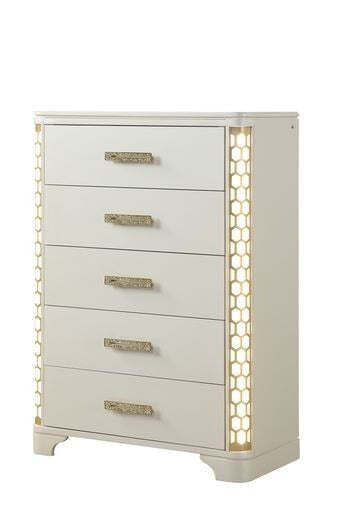 5-Drawer Wood Chest w/ LED Lighting - Beige