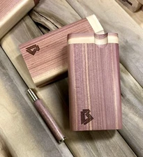 Aromatic Cedar Wood Short (3.5") Dugout Stash Box w Matching Bat/One Hitter Pipe