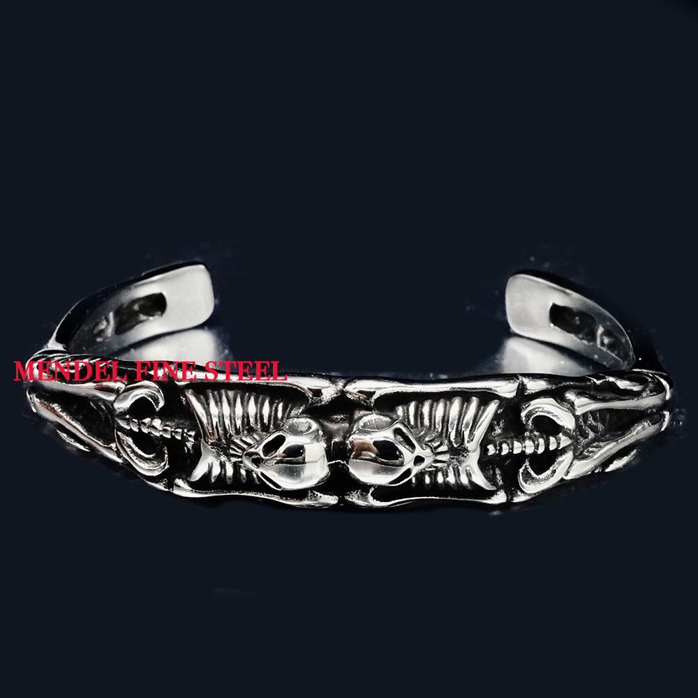 MENDEL Mens 8 Inch Stainless Steel Zombie Skull Biker Bangle Bracelet