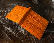 Men's Orange Leather Bifold Wallet RFID Blocking Handmade Genuine Crocodile Skin
