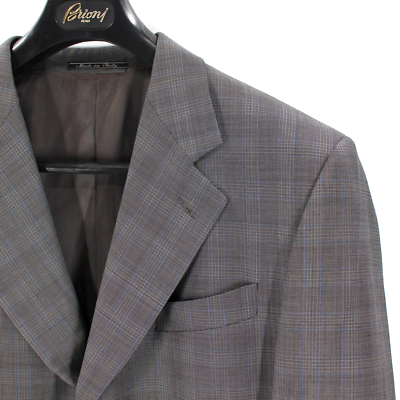 Fendi Super 100s Wool Grey Pincheck Plaid 3 Button Blazer Sport