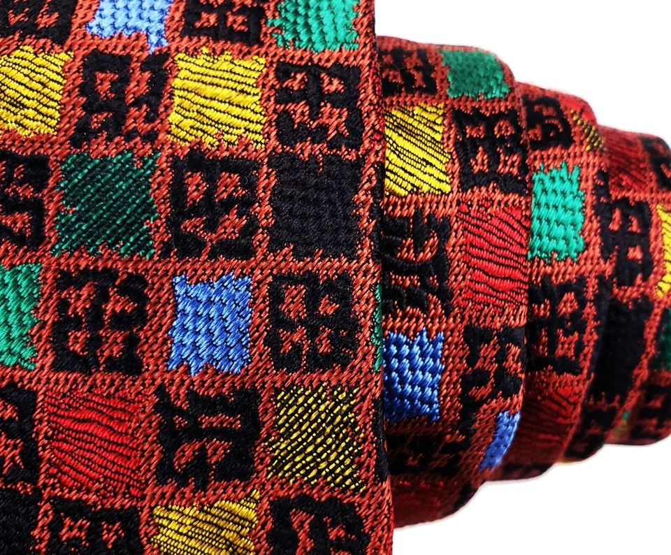 Christian Lacroix Embroidered Checkered Wide Tie 4" Silk 59L - Image 2 of 4