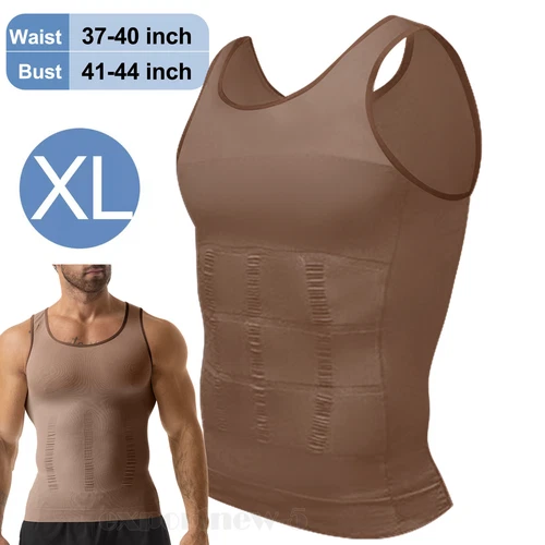 Mens Body Shaper Belly Chest Compression Slimming Shirt Tank Top Abs Girdle Vest - Picture 47 of 56