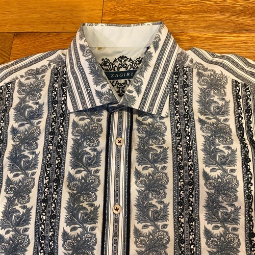 Zagiri Mens Button Front Long Sleeve Floral Embroidery Flower Dress Shirt Large - Picture 5 of 11