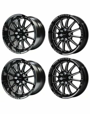 4x VMS Drag Pack BlackHawk Black Lip Racing Rims Wheels 15x8 &15x3.5 4X100 4x114