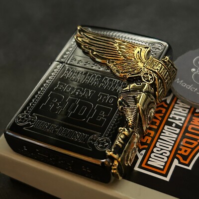 Zippo Harley Davidson HDP-48 Eagle 3 Side Metal Lighter Black Gold