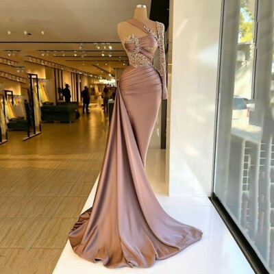 Mermaid Satin Beadings One Shoulder Celebrity Party Dress Prom Evening New  Gown | eBay