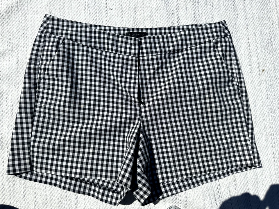 Pantalones Cortos Willi Smith Mujer 12 Negro Blanco Cuadros Frente Plano Chino Damas Comodidad Foto 3 de 4