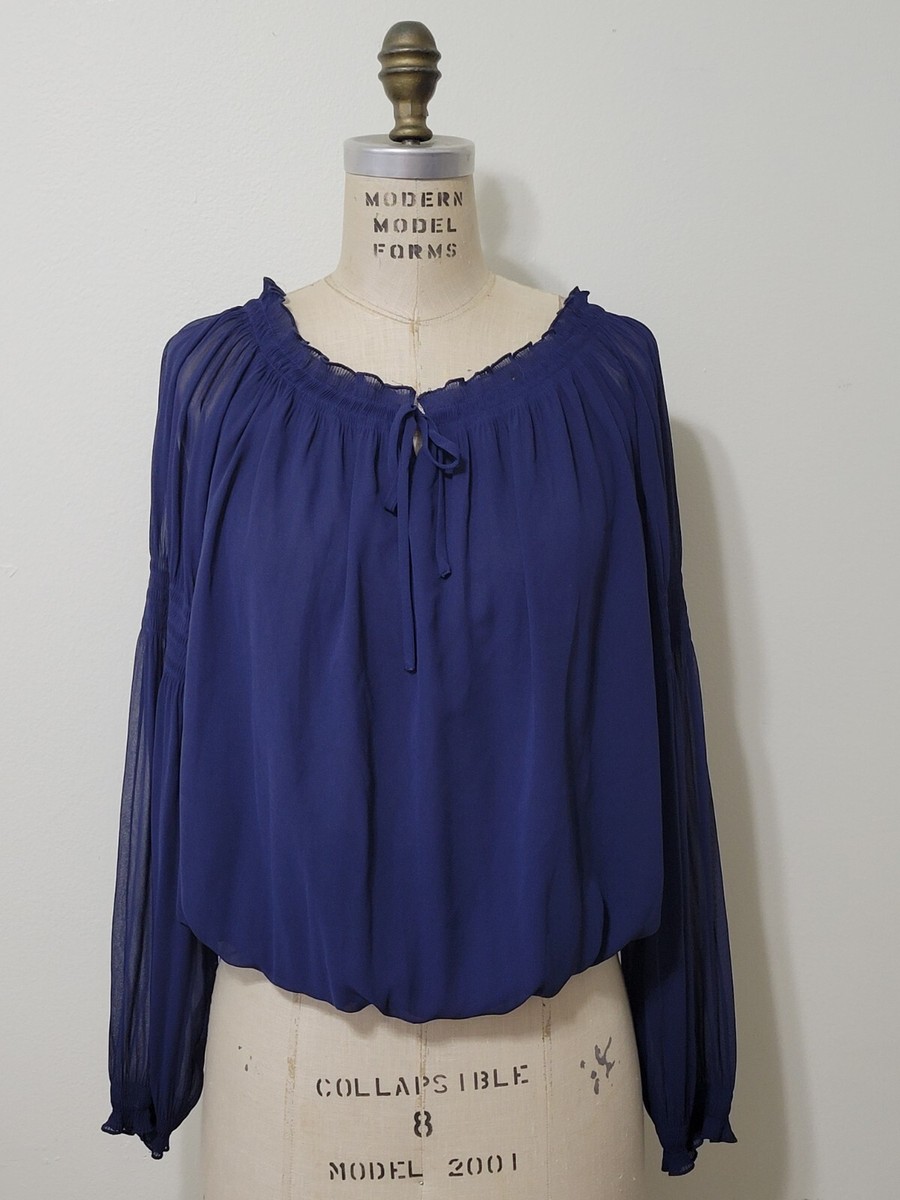 Express Navy Blue Chiffon Portofino Button Down Collared Long