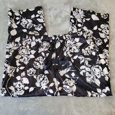 JLo Jennifer Lopez Womens Pajama Pants XL Black Floral Poly Blend Lightweight