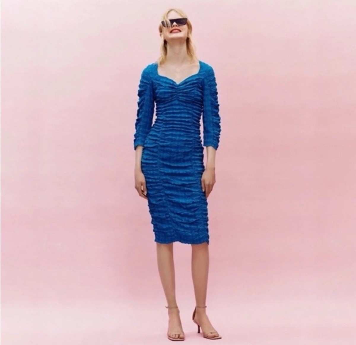 ruched midi dress zara zara midi dress ZARA USA DRAPED MIDI DRESS PINK