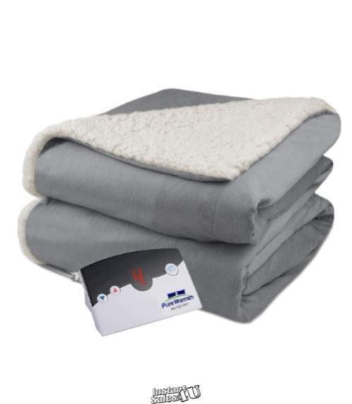 Pure Warmth Velour Sherpa Electric Heated Warming Blanket Fu