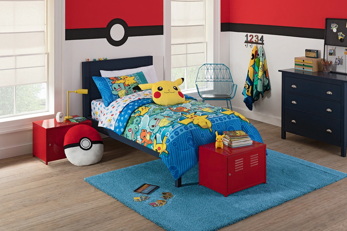 Kids Bedding Set 4 Piece Pokemon Twin Size Comforter Pillowcase Sheet Bedroom