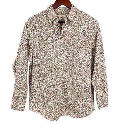 Chic Womens Size Large Floral Gardening Button Down Blouse Shirt Top Summer 