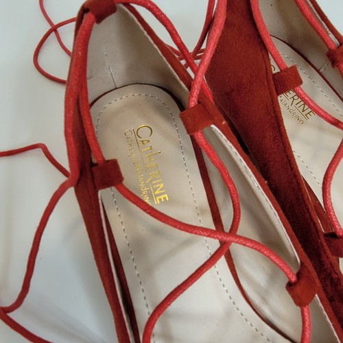 Catherine Malandrino Faux Suede Lace-up Pumps 9 Red - Picture 7 of 8