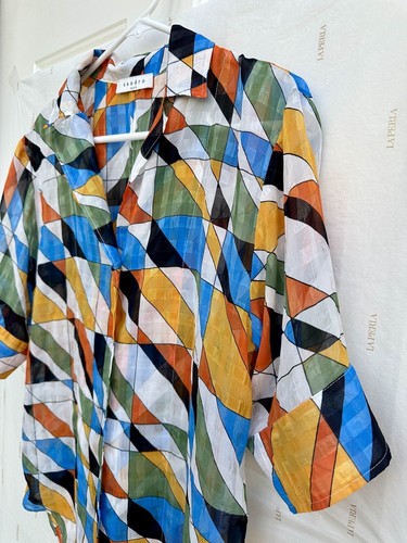 SANDRO Paris Geo Print Shirt Lightweight Open Back Multicolor 1 S EUC - Picture 3 of 19