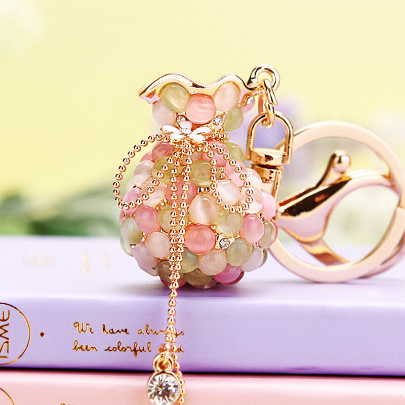 HOT NEW Money Lucky Bag Crystal Rhinestone Flower Keyring Car Key