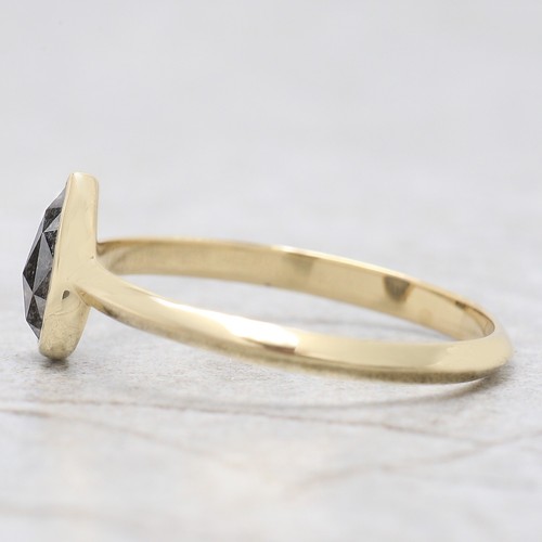0.58 Ct Pear Cut Salt And Pepper Diamond Ring 14K Yellow Gold Engagement Ring - Picture 3 of 9