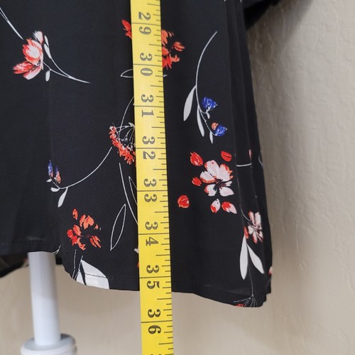Worthington Shift Dress Black Floral Print Long Slit Sleeve Size L - Picture 3 of 11