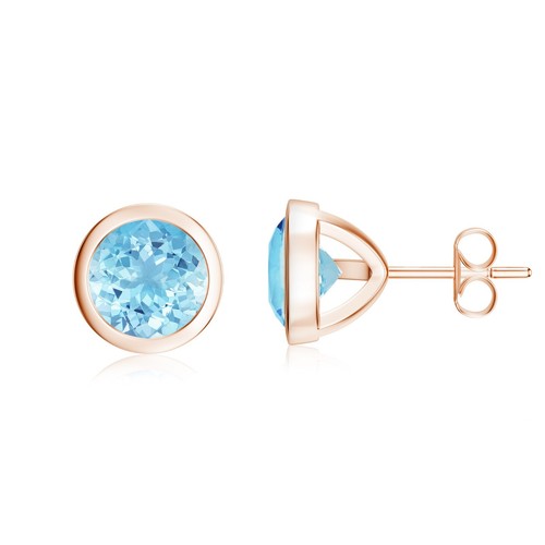 Round Cut Natural Gemstone Stud Earring For Women with Screw Back, Bezel set - Picture 55 of 145