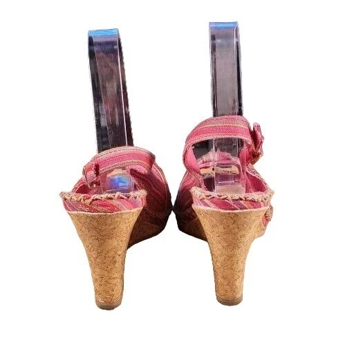 Sandalia de cuña de corcho Seychelles para mujer talla 7 rosa multicolor boho punta abierta Foto 3 de 4