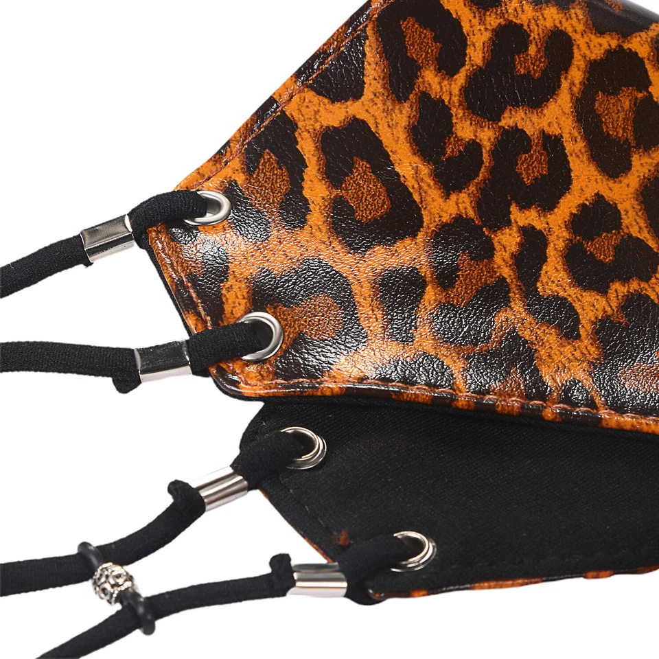 Punk Leather Leopard Cycling Mask Half Face Motorcycle Sports Mask Men Women - Image 3 of 3