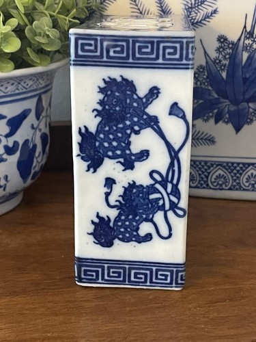 Chinesisches Porzellan Opium Kissen blau weiß Foo Hund Qing signiert - Bild 4 von 10