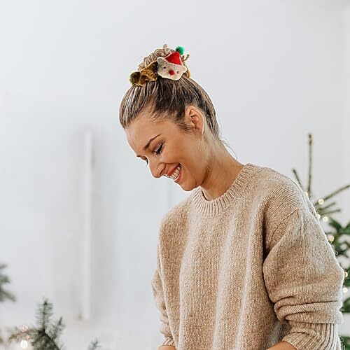 3PCS Christmas Hair Scrunchies Silk Christmas Christmas tree Santa Claus Elk - Picture 4 of 7