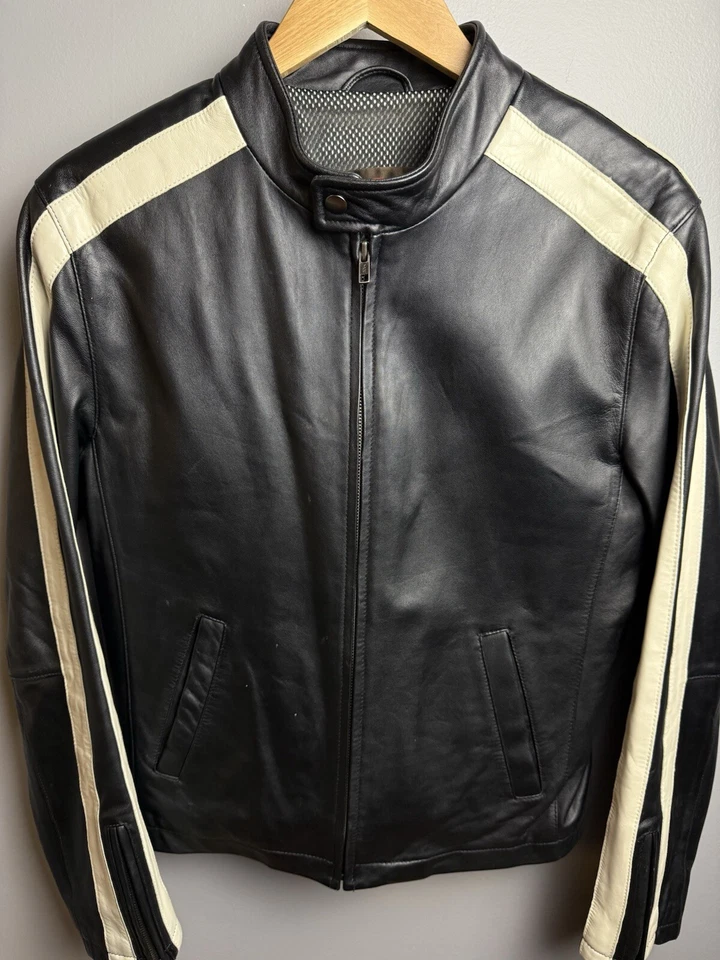 Chaqueta de cuero para motocicleta Danier a rayas pequeña para hombre Foto 2 de 4