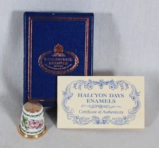 RARE! HALCYON DAYS BILSTON & BATTERSEA ENAMEL"ROSES" THIMBLE NEW IN BOX