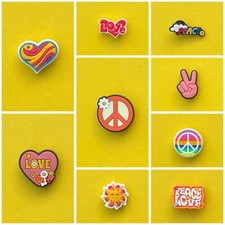 Schuhstecker/Shoe Charms SYMBOLE/PEACE/HERZ/HIPPIE/SONNE/LOVE/FLOWER POWER