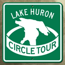 Lake Huron Circle Tour highway marker road sign scenic Michigan Ontario 12x12
