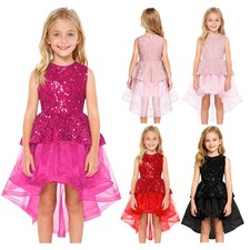 Girls Elegant Party Gowns Velvet with Sequin Tiered High-low Hem Tutu Dresses