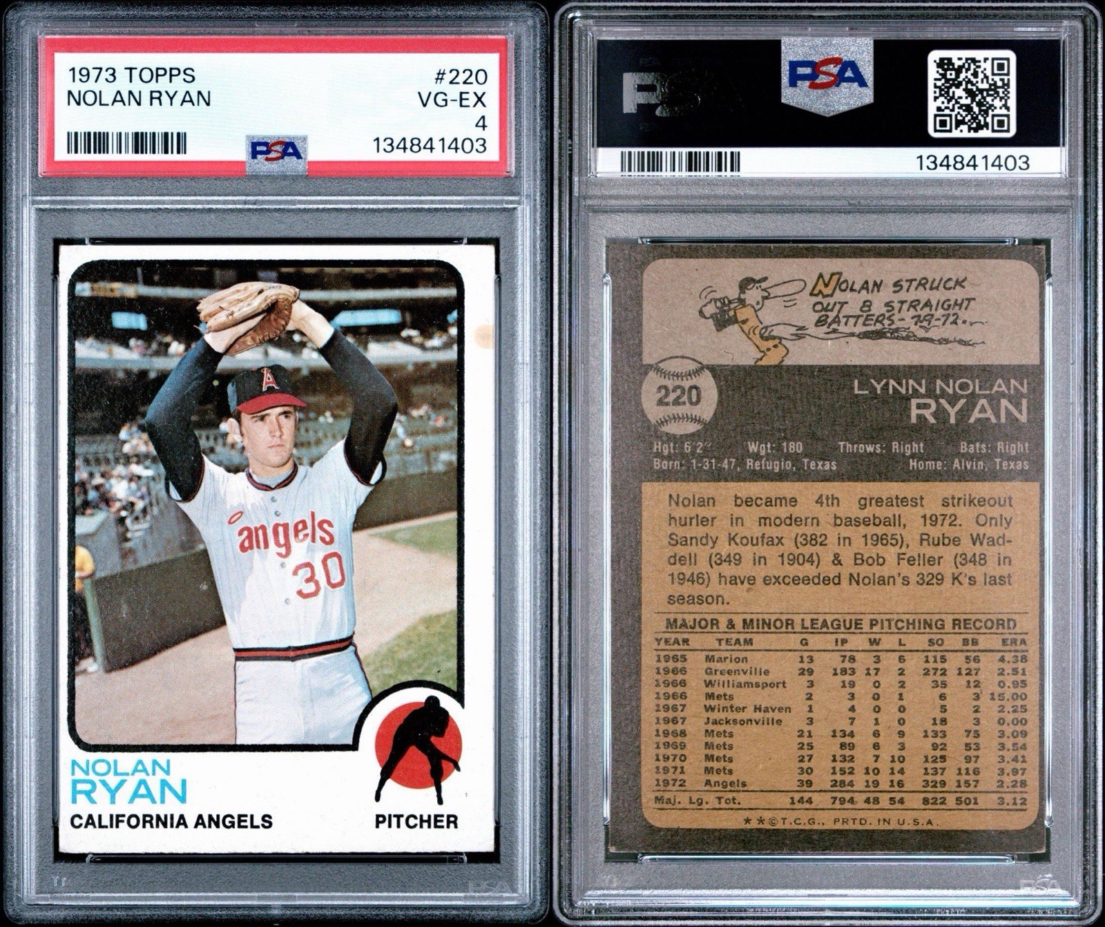 1973 Topps Nolan Ryan #220. PSA 4. Just Graded. view 3