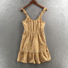 Banana Republic Ruffle Fit & Flare Dress Womens S Yellow Cotton Blend Sleeveless