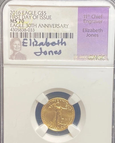 2016 $5 AMERICAN GOLD EAGLE 1/10 OZ FDOI 30th ANN. NGC MS 70 JONES  NO RESERVE