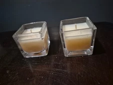 New 2 Piece White Tan Decorative Mini Candle Set