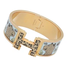 Hermes Bracelet Bangle H Click-Clack GM Animal Pattern Gold-tone Hardware No Box