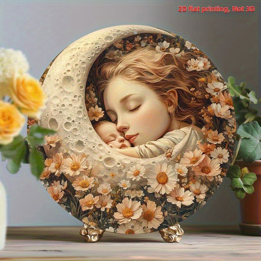 Sun Moon Flowers Fantasy Theme Round Metal Wall Art Decor