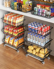 3-Tier Rolling Pantry Floor Organizer and Storage Cart with Wheels, Stackable Wi