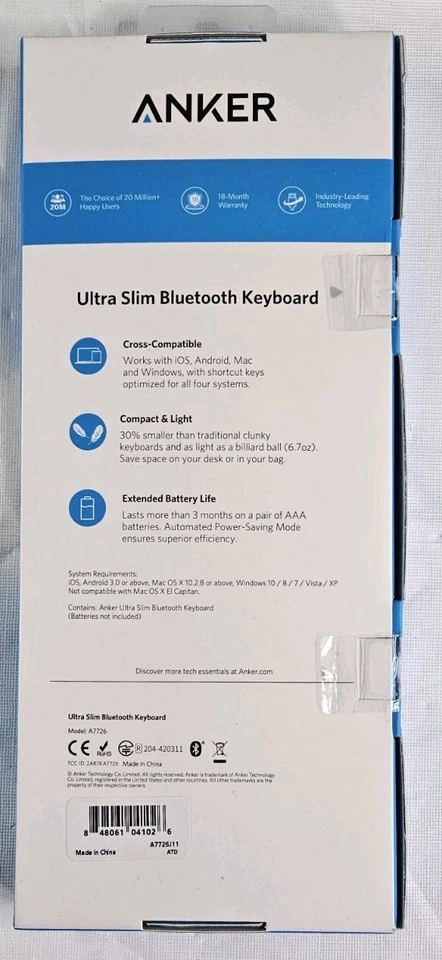 Teclado Anker Bluetooth Ultra Delgado Modelo A7726 Negro Mac Android Windows Nuevo Foto 4 de 4