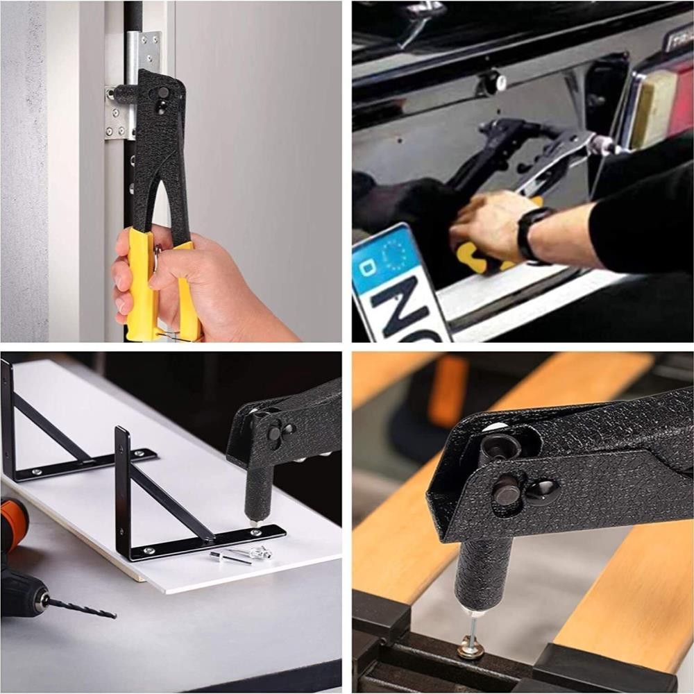 Assorted Rivets 4 Nozzle Head Sizes Hand Pop Rivet Gun Tool Kit 380 Heavy Duty {