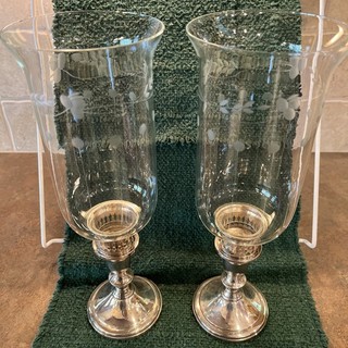 2 Towle #734 Silver Weighted Candle Holders with Sterling Filigree Adapters