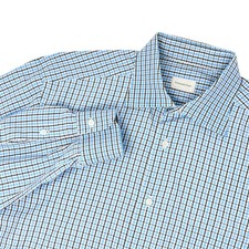 Ermenegildo Zegna Mens 42 16.5 Dress Shirt Blue Brown Check Long Sleeve Cotton