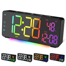 Digital Alarm Clocks for Bedrooms, RGB Desk Clock with 15 Color Display, Black