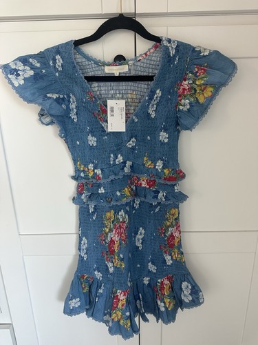 LOVESHACKFANCY Sonora Dress Marine Blue Floral Small Love Shack Fancy NEW NWT