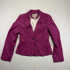 L.L. Bean Womens Blazer Jacket Size 6 Magenta Pink Cotton Lined Embroidered Dog