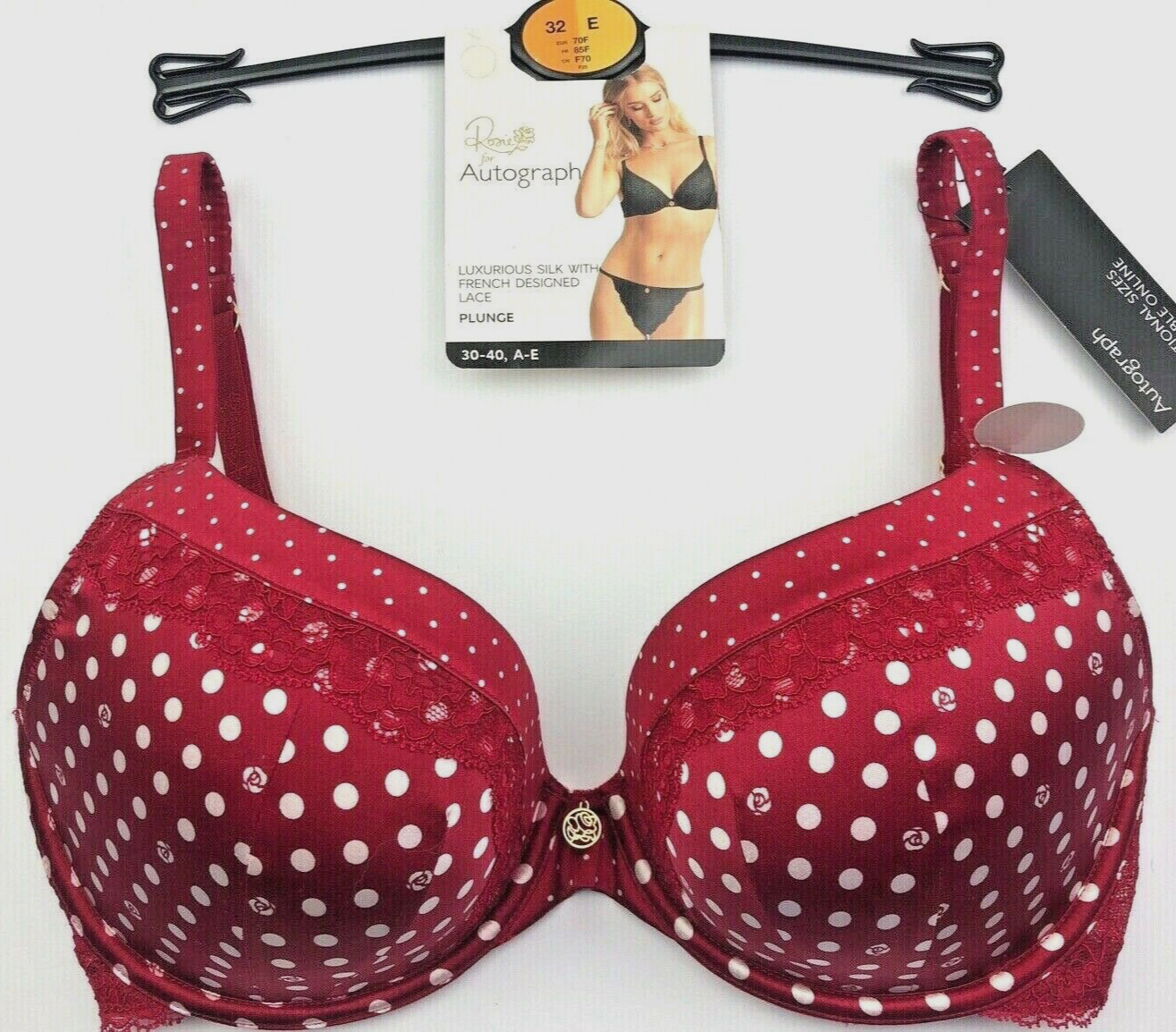 32E Marks & Spencer Rosie for Autograph Silk & Lace Plunge Bra RED BNWT