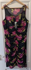 BNWT Star By Julien MacDonald Black & Pink Flower Ruched Shift Dress Size 16