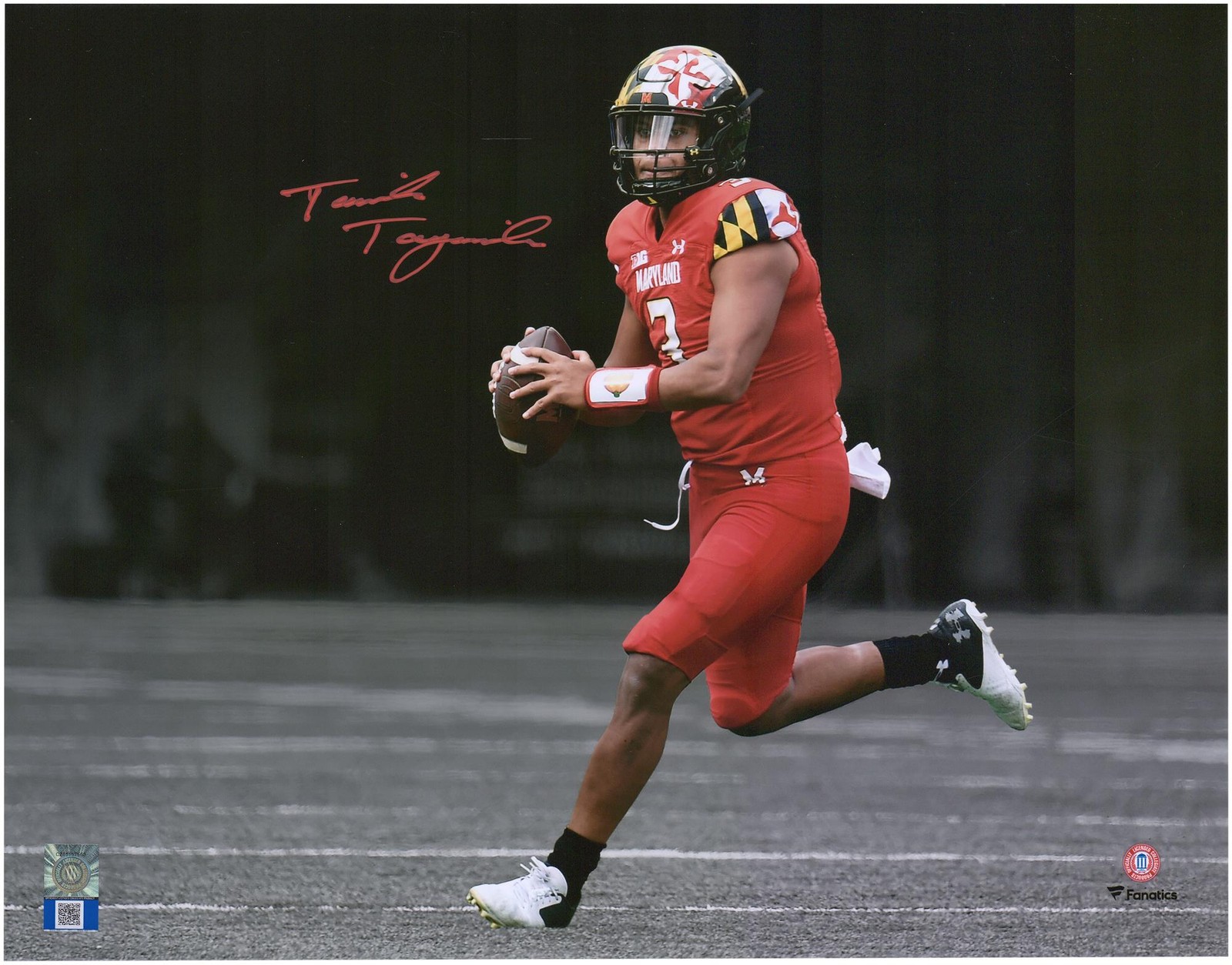 Taulia Tagovailoa Autographed Signed Alabama Crimson Tide Maryland Terrapins 11" x 14" On The Run Spotlight Photo 